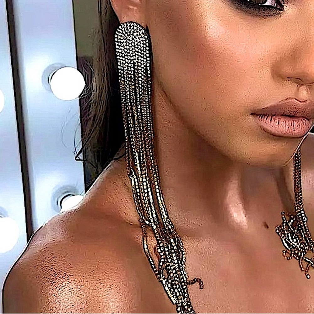 Gold Plated Tassel Oversized Statement Earrings